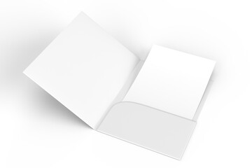 3D A4 paper single pocket folder, open leaflet mockup isolated on background. Blank bifold folder paper template for business presentation document, flyer, catalogue or creative work