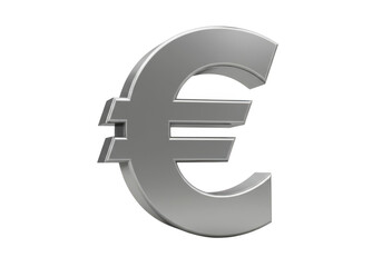 A metallic euro symbol stands prominently, isolated on a transparent background