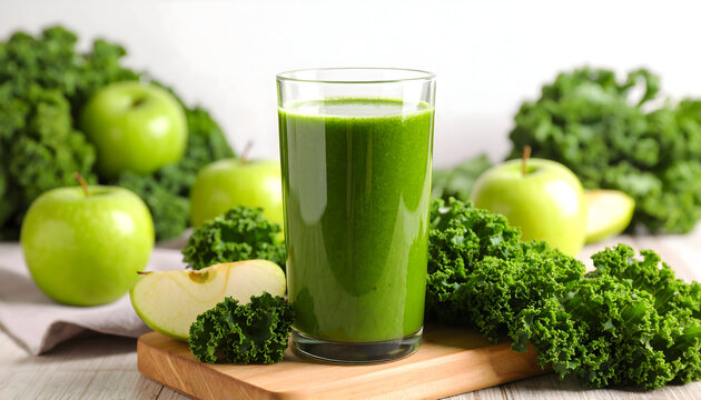 Fresh green juice with apples and kale - Powered by Adobe