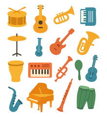 Musical Instrument Icon Collection, Classic and Jazz Style Music Illustration Elements
