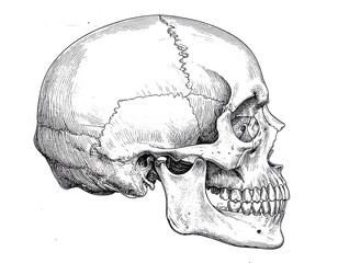 Detailed anatomical drawing of a human skull (1)