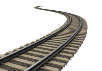 A curved railway track isolated on a transparent background