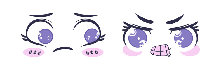 Set Hand drawn flat design kawaii face collection