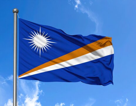 Marshall islands flag waving against a blue sky