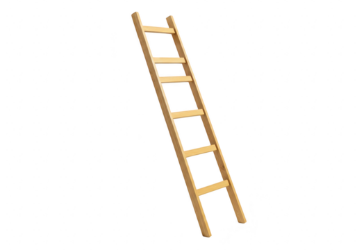 A simple wooden ladder leaning against a plain transparent background