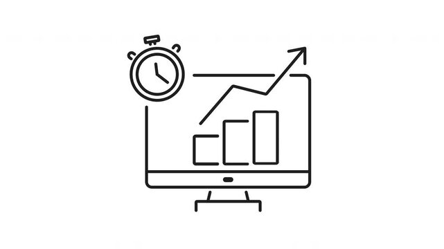 Effort estimation line animation. Effort estimation icon shows efficiency in tracking deadlines and progress with a rising graph, perfect for project management tools.