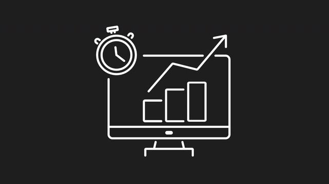 Effort estimation white line animation. Effort estimation icon shows efficiency in tracking deadlines and progress with a rising graph, perfect for project management tools.