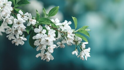 Fototapeta premium Delicate white blossoms on a branch.