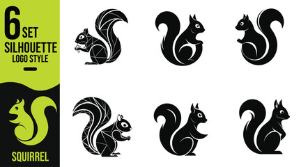 Modern Squirrel Silhouette Logo Style Set with Abstract Geometric Designs