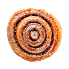 Fototapeta premium A top-down view of a glazed cinnamon roll with a spiral pattern