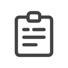 Minimalist Outline Clipboard With Text Icon, Isolated on White Background