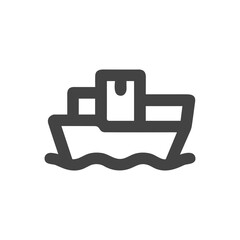 Simple Line Art Cargo Ship Transporting Goods Across Wavy Water
