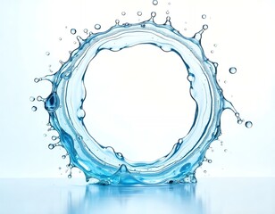 Dynamic blue water splash forming a perfect circle liquid circular motion