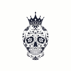 Floral Skull with Crown Flat Vector Artwork