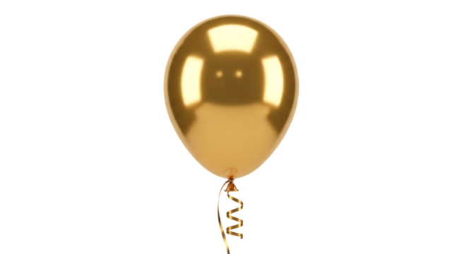 Shiny Gold Balloon With Ribbon isolated on a transparent background