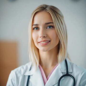 a female doctor soft pastel colors blurred bokeh effect sharp subject focus soft background gentle