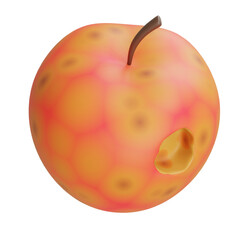  Realistic 3D illustration of a bruised apple with visible damage and decay. Ideal for food waste or organic imperfection themes.

