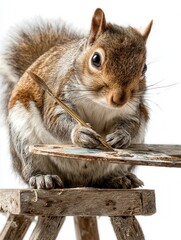 Squirrel Painting on a Wooden Easel in Artistic Pose