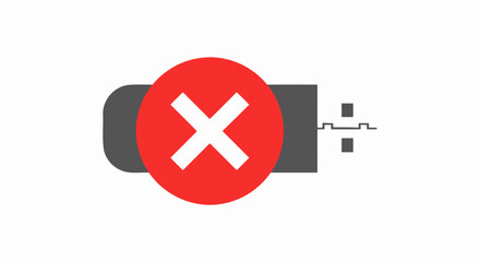 Obraz premium USB error icon. Red cross sign overlaying a USB flash drive indicating a malfunction or access denial. Vector illustration.