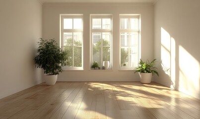 Fototapeta premium Simple interior background rendered in 3D to highlight the room's potential for various design configurations, Generative AI