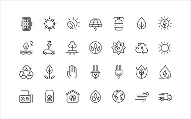 Eco-friendly energy, conservation, and nature icons for sustainable earth solutions