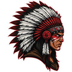 Native American Chief in Profile, Wearing Headdress