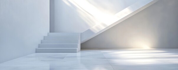 Interior of a white-themed apartment with a staircase, 3D rendered to highlight the connection between elegance and functionality in modern apartment design, Generative AI