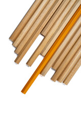 Row of wooden pencils isolated over a white background. Copy space. Concept of Back to School