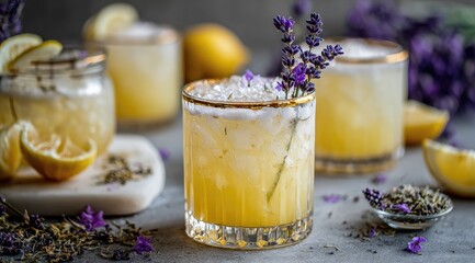 Fototapeta premium Iced lavender lemonade in elegant glasses