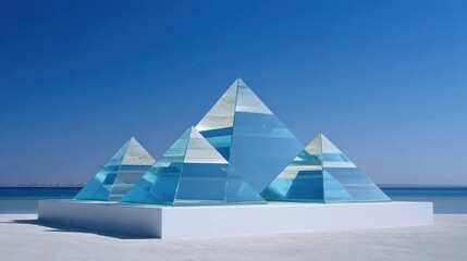 glass pyramids on beach