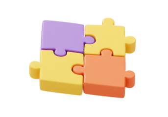 Four colorful puzzle pieces interlocking to form a square, symbolizing connection and teamwork, isolated on white isolated on transparent background
