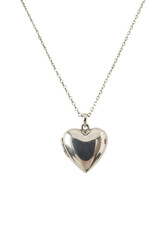 Silver heart pendant necklace on display