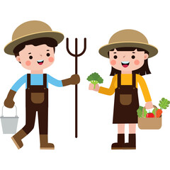 Illustration of Boy and Girl Farmers with Harvest