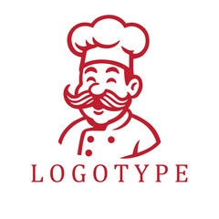Playful monochrome logo of a cartoon chef with a noodle-shaped mustache and a tall puffed hat, illustrated in bold black lines. The cheerful character exudes warmth and culinary charm, blending whimsy