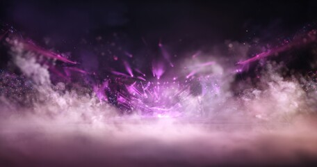 Fototapeta premium Purple and violet abstract design with smoke and light effects.