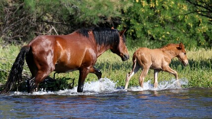 Wild Stallion and Foal 