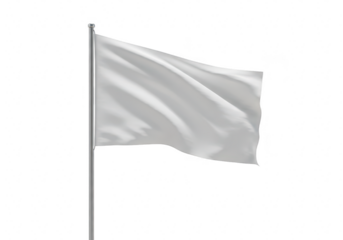 A plain white flag waves gently in the wind, isolated on a transparent background