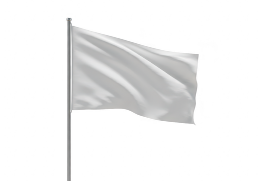 A plain white flag waves gently in the wind, isolated on a transparent background - Powered by Adobe