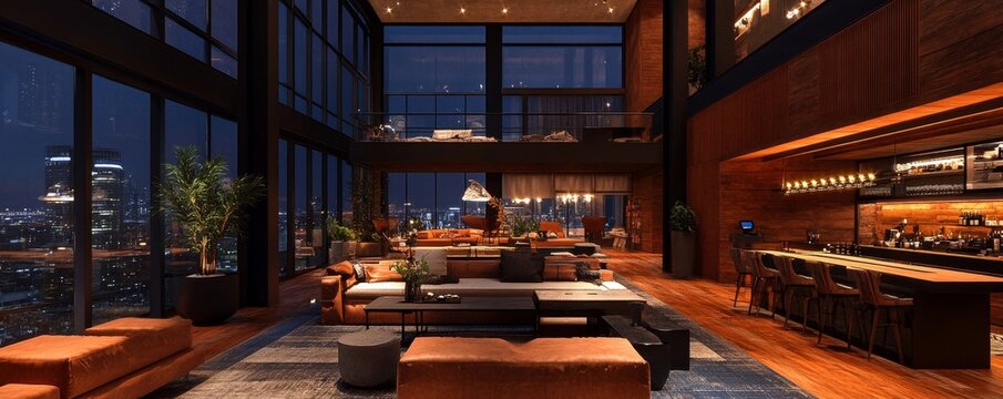 Interior of an apartment panorama, designed for modern living, Generative AI