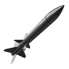 Sleek metallic missile angled upwards isolated on a transparent background