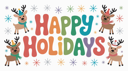 Obraz premium Colorful Happy Holidays Design with Playful Reindeer and Festive Snowflakes Pattern