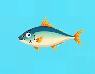 Cartoon fish swimming in bright blue water tuna marine life