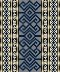 Earthy Tone Traditional Embroidery Art Abstract with Pixel Art Designs for Textile Print