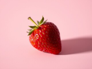 Vibrant single red strawberry, freshly picked, isolated on a cheerful pink background, highlighting its juicy texture and rich color, perfect for healthy eating concepts and dessert ideas.