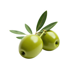 Obraz premium Two olives with leaves on a black background.