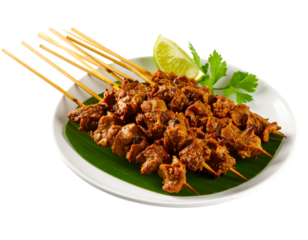 plate of sate or satay, indonesian food isolated on transparent png