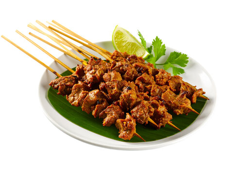 plate of sate or satay, indonesian food isolated on transparent png