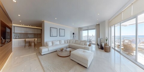 Interior of a modern white room, designed for simplicity and calm, Generative AI