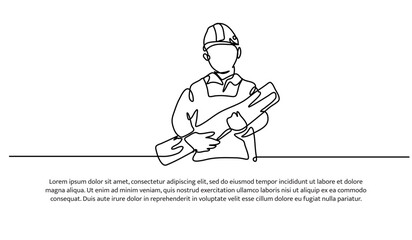 One line of worker carrying wood. Abstract minimal continuous line.