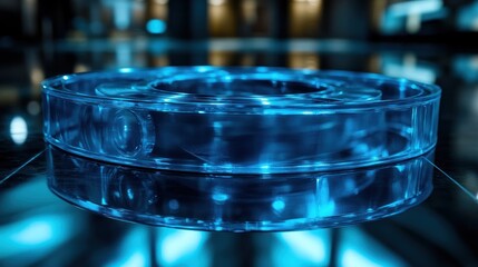 Circular, blue, transparent object